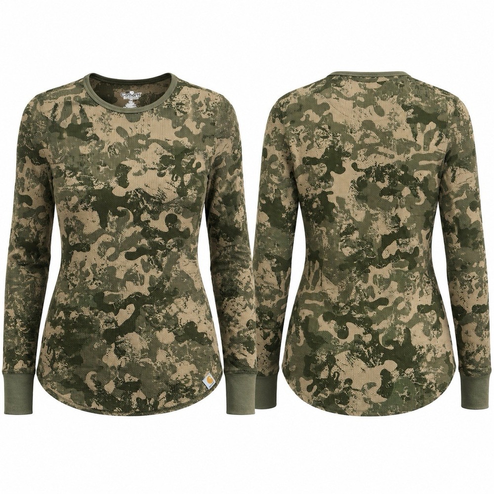 Carhartt For Women XS Camo Waffle Knit Long Sleeve Thermal Shirt WK054 NEW